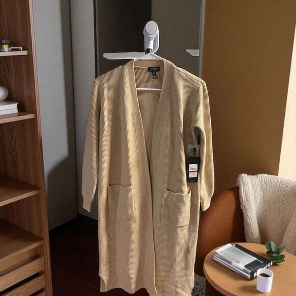 Jones New York Petite Ribbed Open Front Cardigan Duster Sweater L - Picture 4 of 6